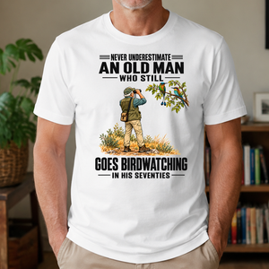 An Old Man Still Goes Birdwatching In His 70s - 4-TS2D-White