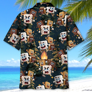 Chocolate and Cracker Chasing Marshmallow Camping Hawaiian Shirt