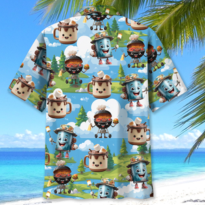 Camping Food Cartoon Character Hawaiian Shirt