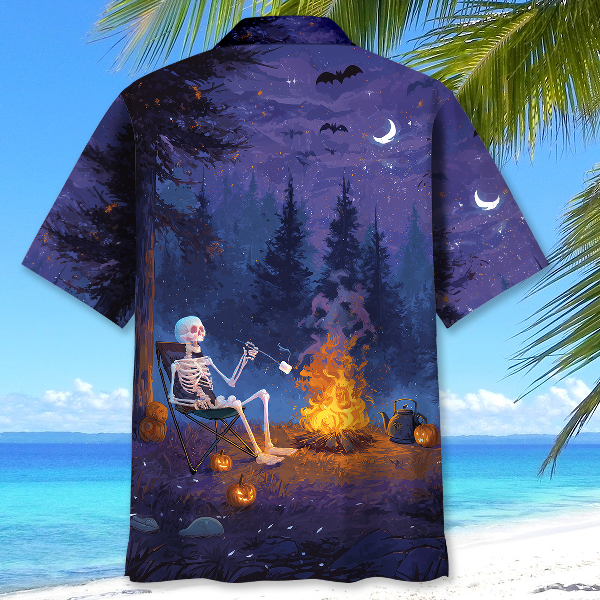 Skeleton Roasting Marshmallow Halloween Hawaiian Shirt