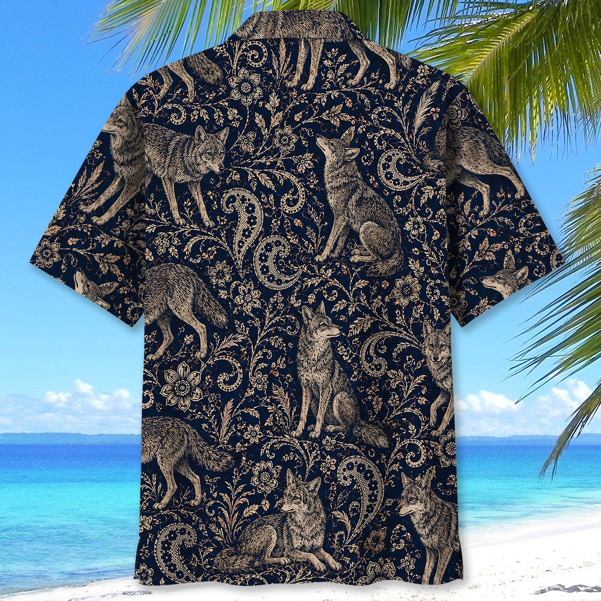 Midnight Coyote Paisley Hawaiian Shirt