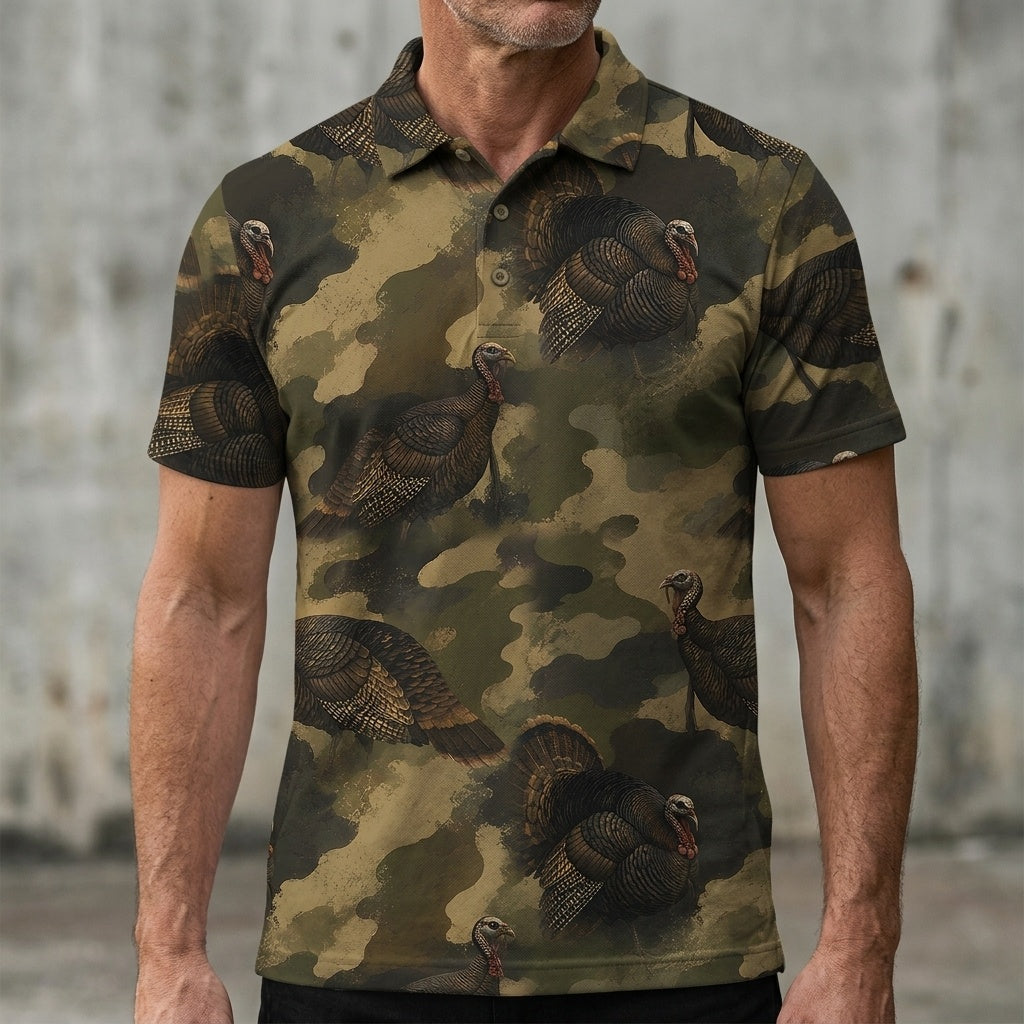 Wild Turkey Camouflage Graphic Pattern Men Polo Shirt