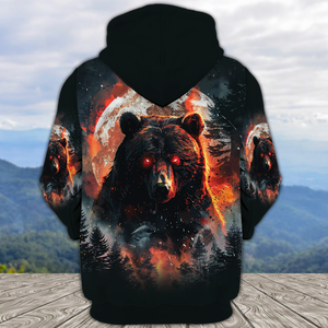 Fire Bear Adventure Dark Night Forest All Over Print Shirt