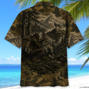 Bigfoot Wolf Hunting Camouflage Funny Hawaiian Shirt