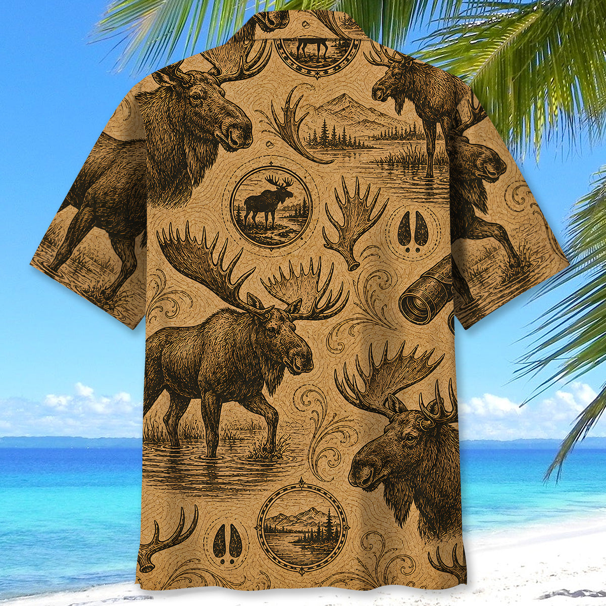 Moose Hunting Vintage Artwork Hawaiian Shirt