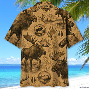 Moose Hunting Vintage Artwork Hawaiian Shirt