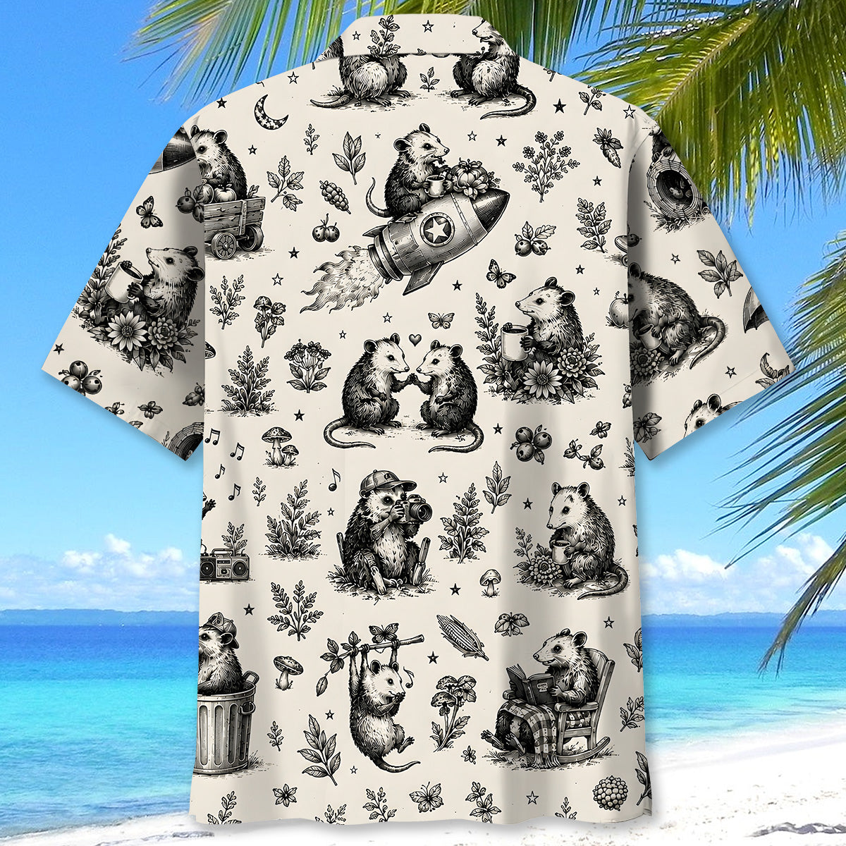 Vintage Woodcut Opossum Activities Hawaiian Shirt
