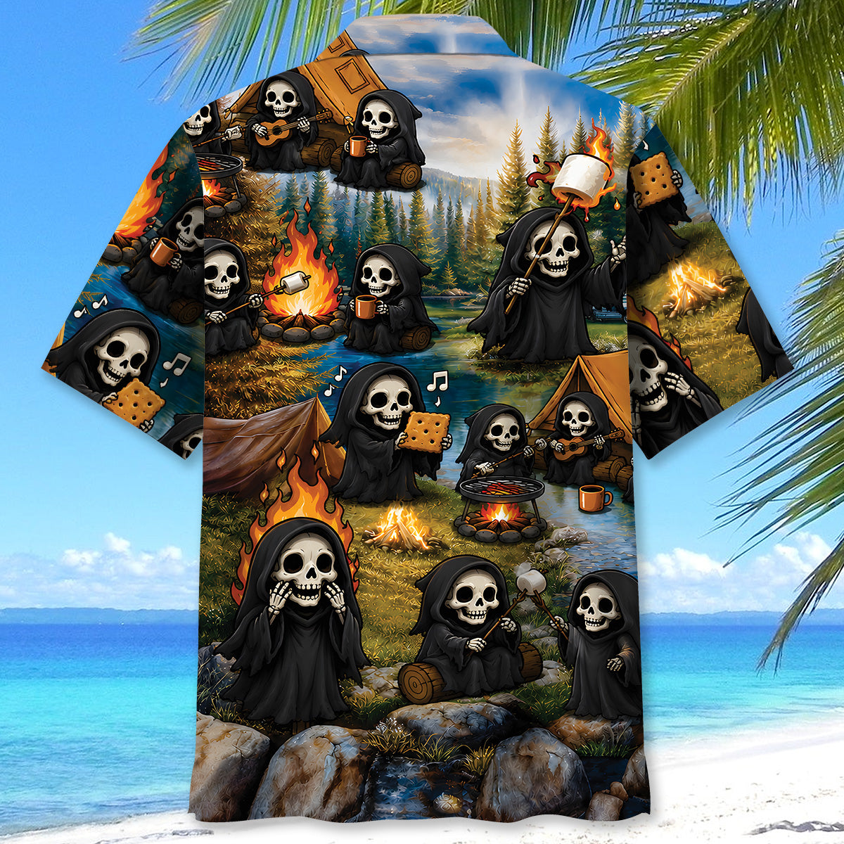 Vintage Grim Reaper Camping Hawaiian Shirt