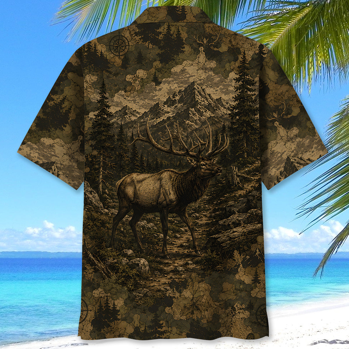 Elk Forest Camouflage Dark Hawaiian Shirt