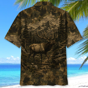 Elk Forest Camouflage Dark Hawaiian Shirt