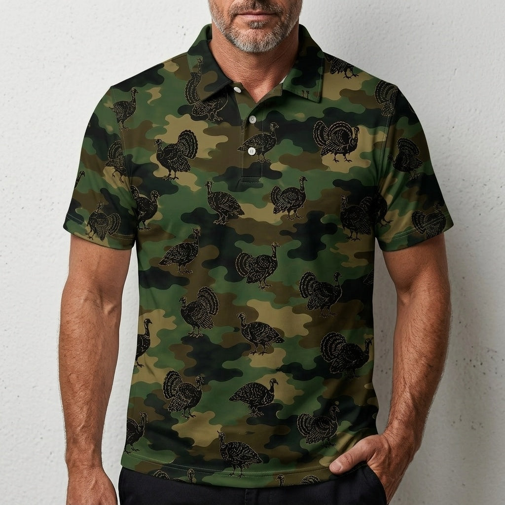 Wild Turkey Camouflage Millitary Men Polo Shirt