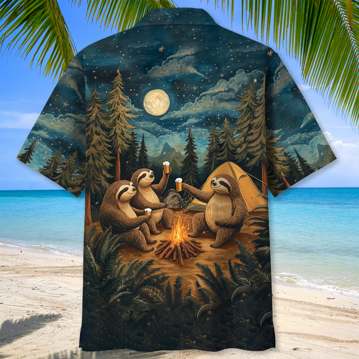 Funny Sloth Drinking Night Hawaiian Shirt