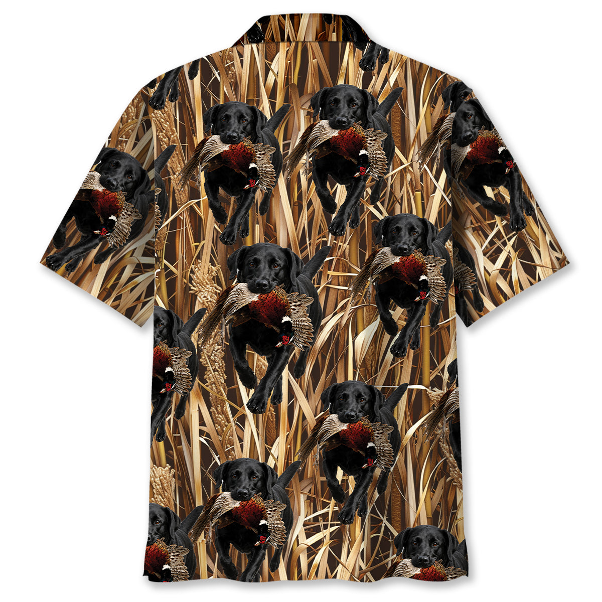 Camouflage Black Labrador Retriever Running With Wild Pheasant Hawaiian Shirt