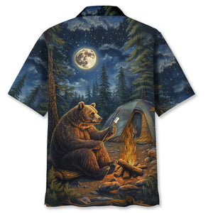 Grizzly Bear Sitting By The Campfire Hawaiian Shirt