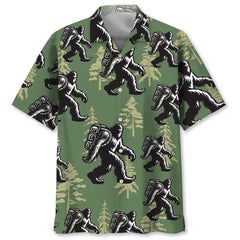 Bigfoot Hiking Gold Tree Hawaiian Shirt