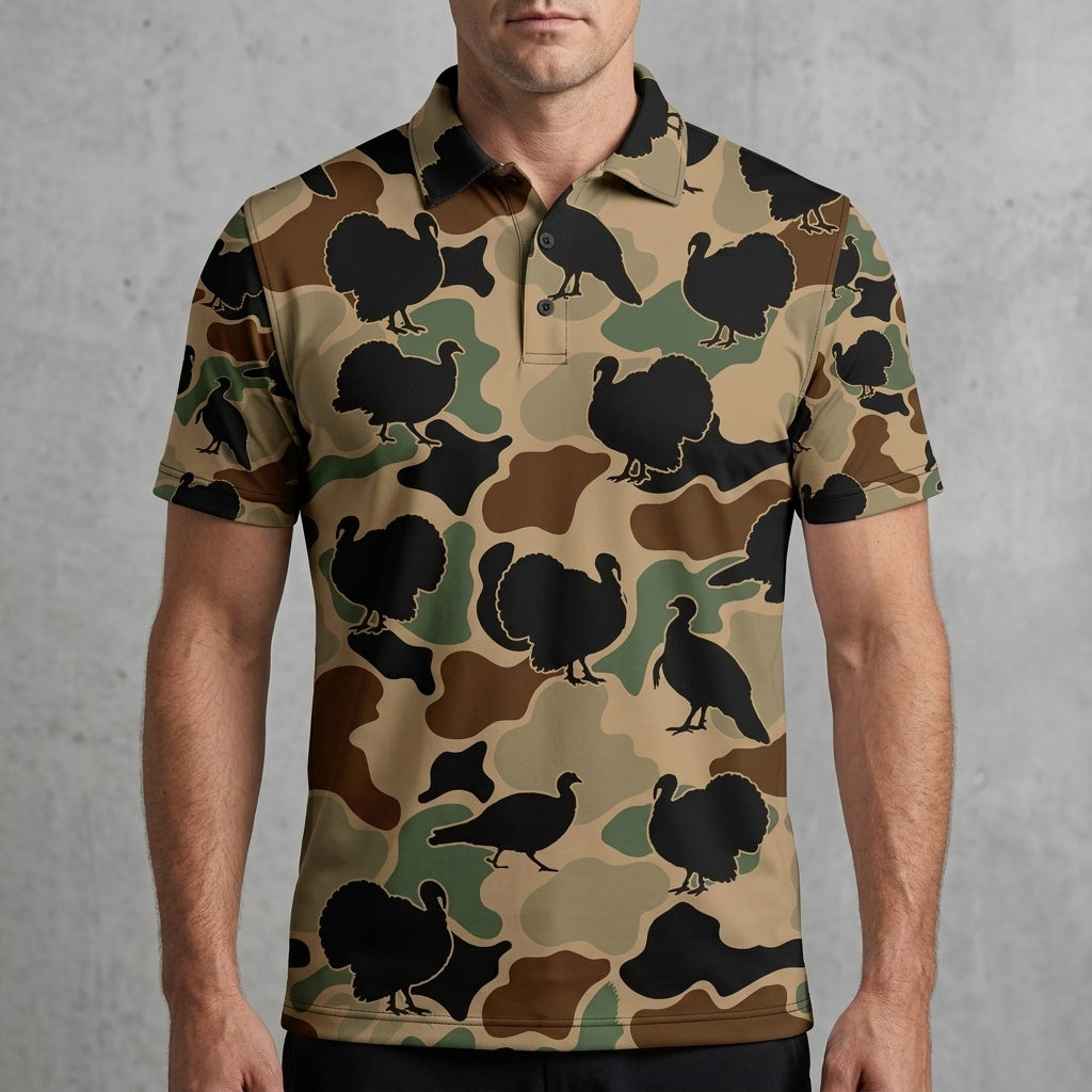 Wild Turkey Hunting Camouflage Pattern Men Polo Shirt