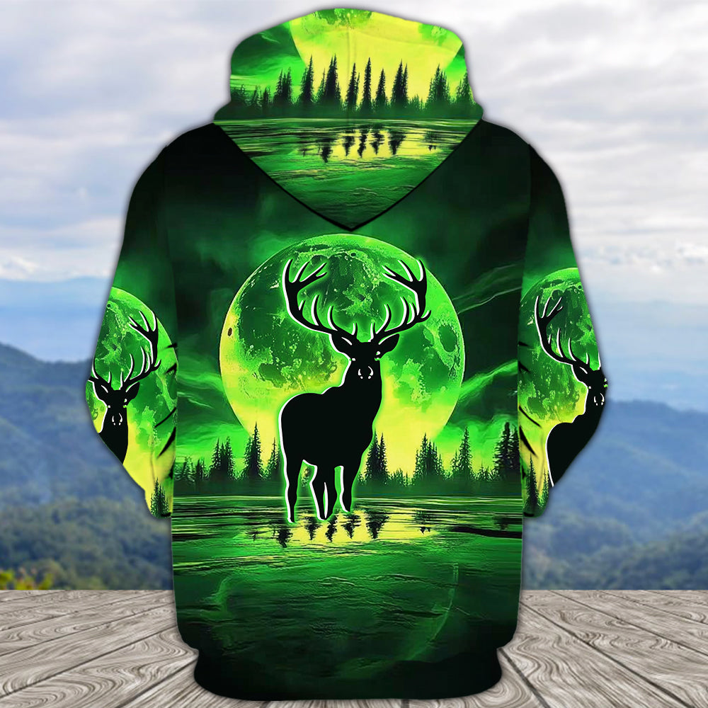 Deer Green Moonlit Art All Over Print Shirt