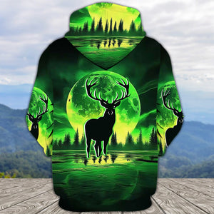 Deer Green Moonlit Art All Over Print Shirt