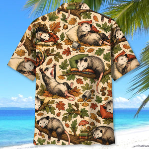 Cozy Woodland Opossum Pattern Hawaiian Shirt