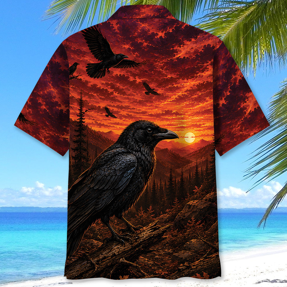 Crow Hunting Burnt Sky Hawaiian Shirt