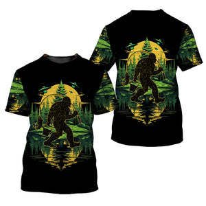 Bigfoot Fishing Green Alien Forest All Over Print Shirt