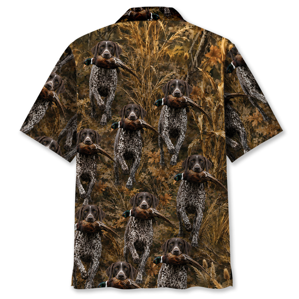 Camouflage German Shorthaired Pointer Running With Pheasant Hunting Hawaiian Shirt