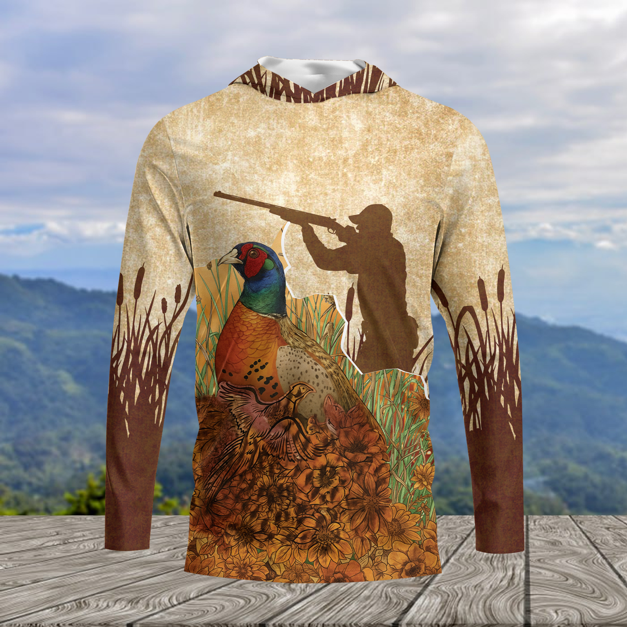 Vintage Wild Pheasant Hunting Flower Camo All Over Print Shirt