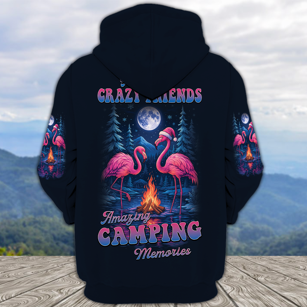 Crazy Friends Camping Memories Flamingo Christmas All Over Print Shirt