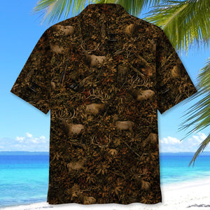 Elk Hunting Forest Camouflage Hawaiian Shirt