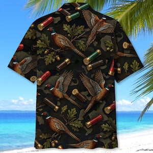 Vintage Pheasant Hunting Camouflage Black Hawaiian Shirt
