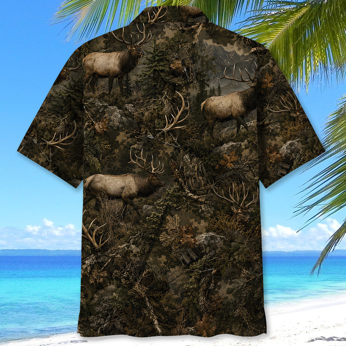 Elk Hunting Forest Camouflage Hawaiian Shirt
