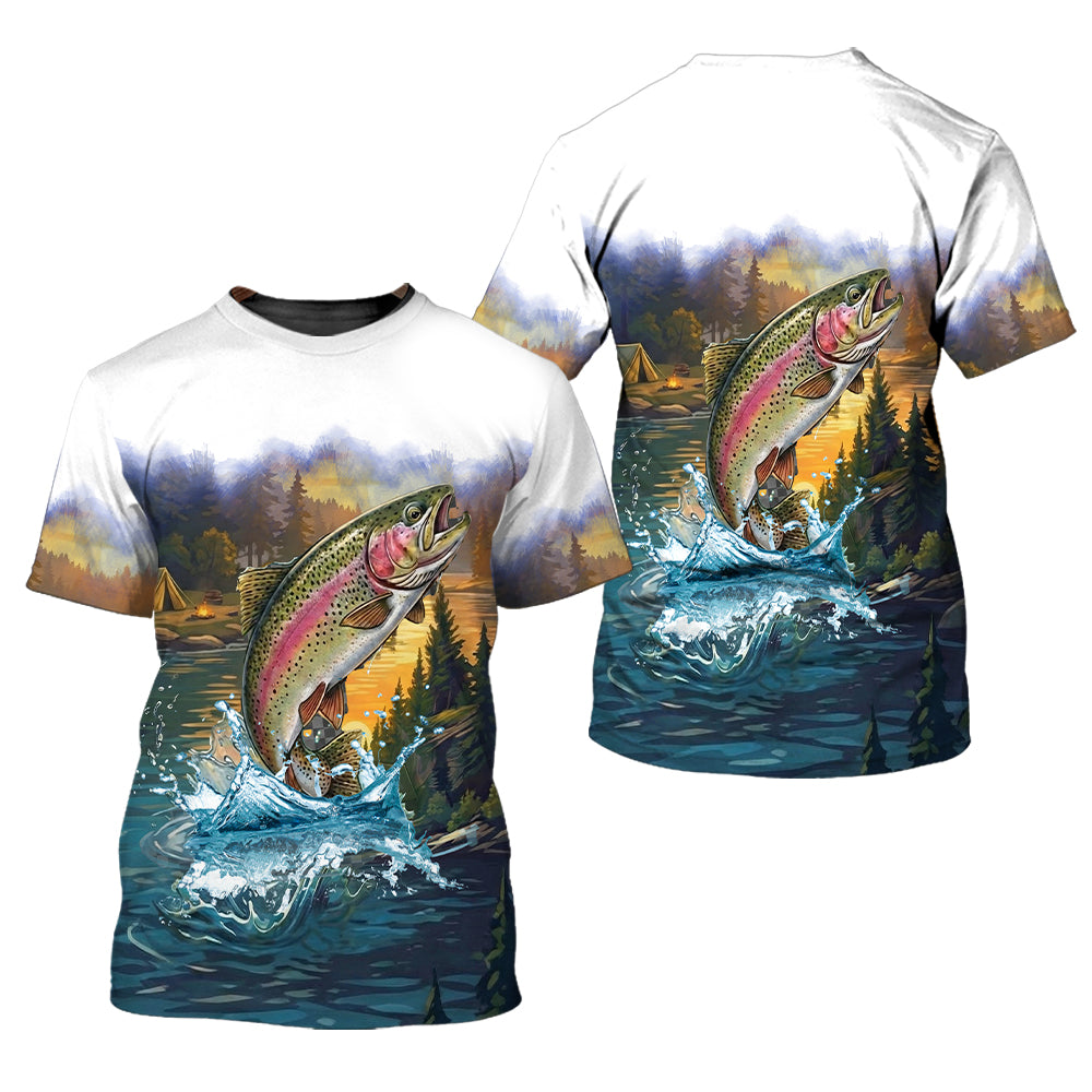 Rainbow Trout Fishing Sunset Strike All Over Print Shirt