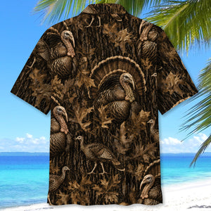 Vintage Wild Turkey Art Camo Hawaiian Shirt