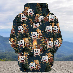 Chocolate and Cracker Chasing Marshmallow Camping All Over Print Shirt