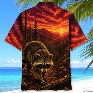 Raccoon Hunting Burnt Sky Hawaiian Shirt