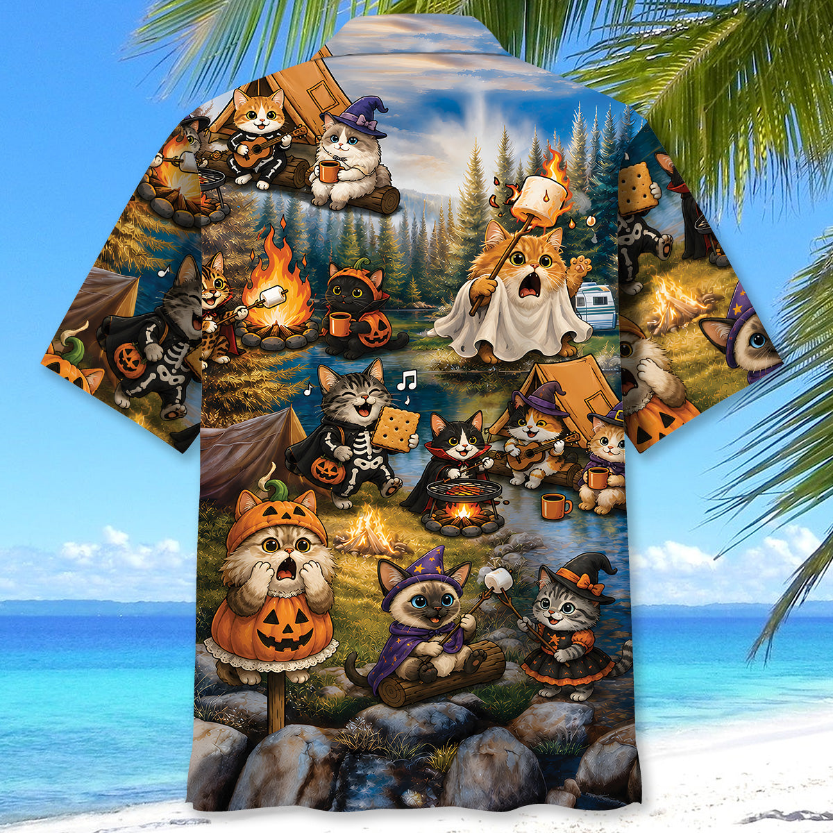 Vintage Cats Camping Hawaiian Shirt