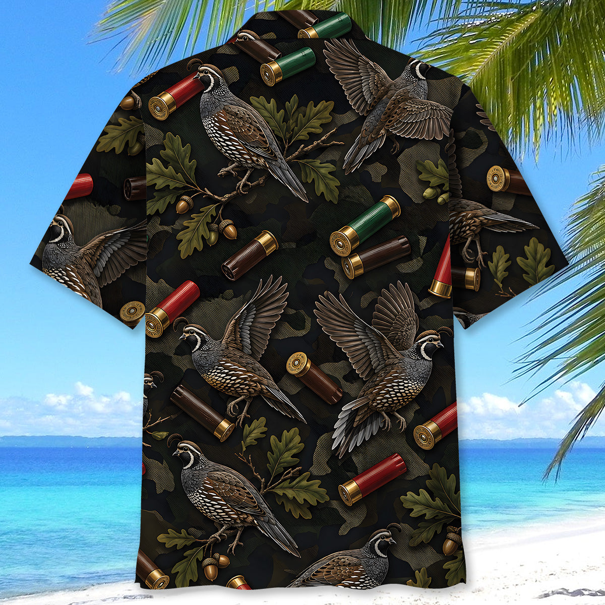 Vintage Quail Hunting Camouflage Black Hawaiian Shirt