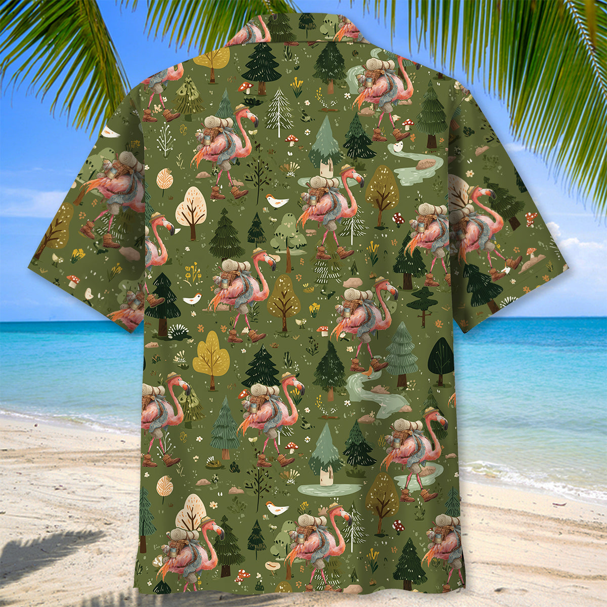Funny Pink Flamingo Hiking Hawaiian Shirt