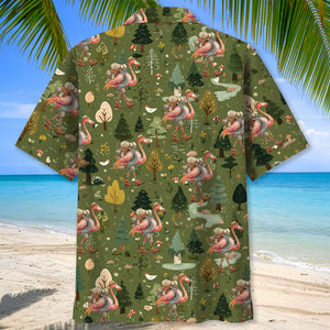 Funny Pink Flamingo Hiking Hawaiian Shirt