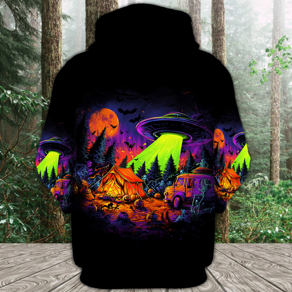 Alien Camp-O-Ween Invasion – UFO Halloween Camping All Over Print Shirt
