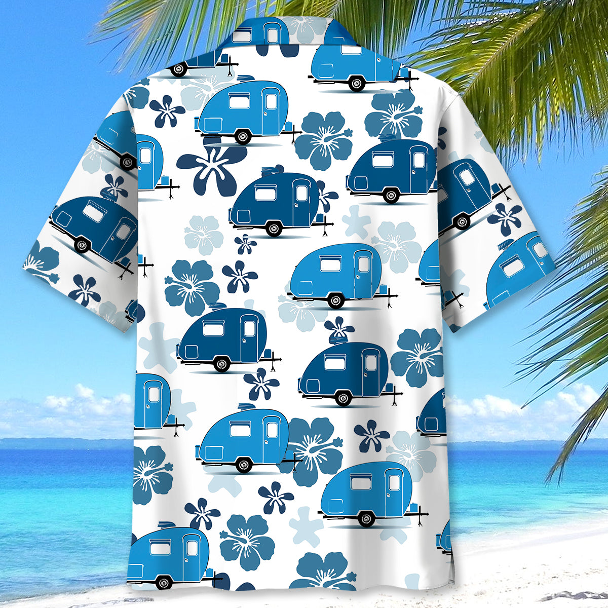 Teardrop Trailer Hibiscus Blue Hawaiian Shirt