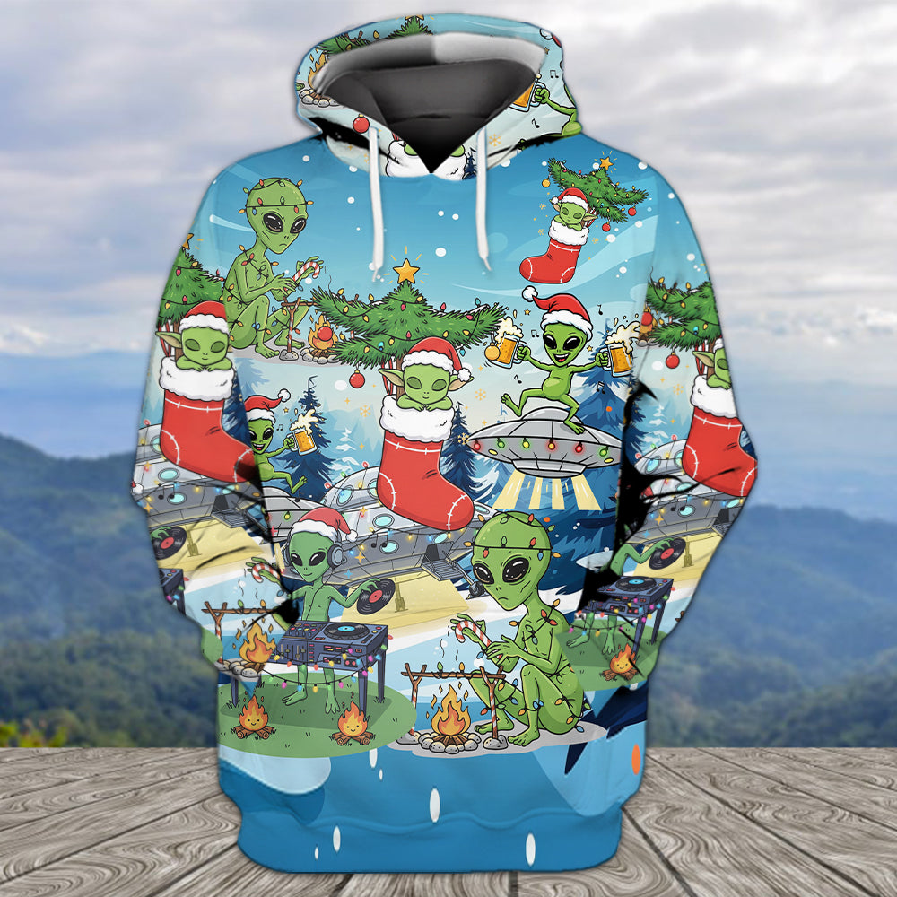 Alien Camping In Santa Custume All Over Print Shirt