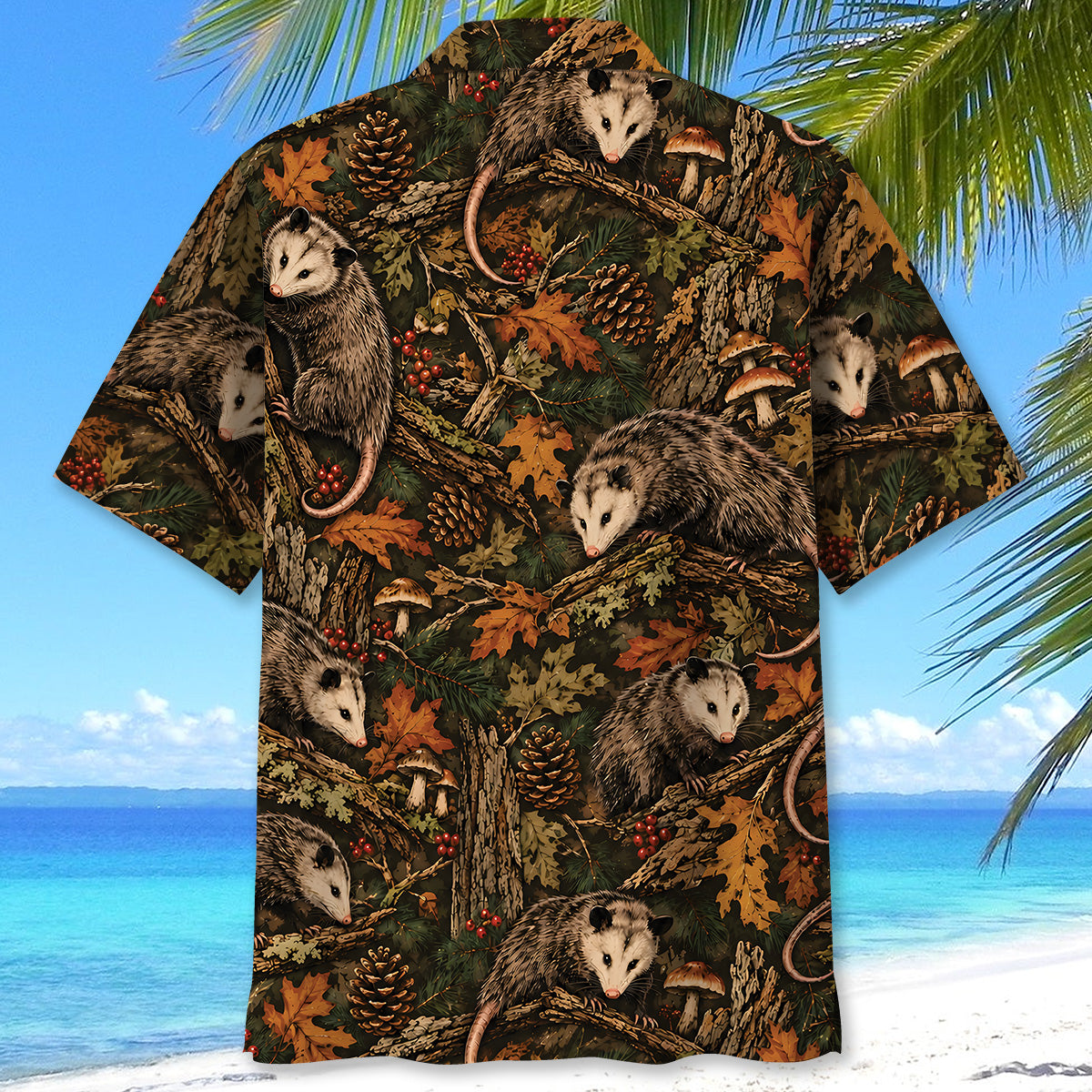 Autumn Woodland Opossum Tapestry Hawaiian Shirt