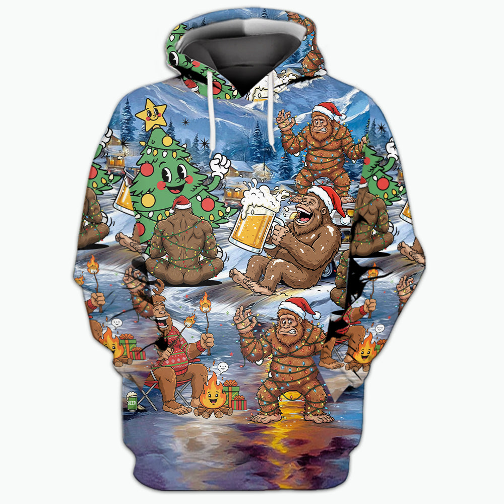 Bigfoot Camping In Santa Costume All Over Print Shirt