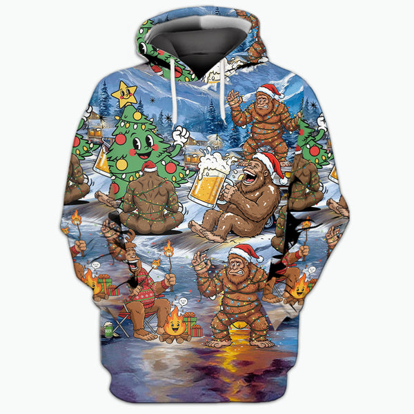 Bigfoot Camping In Santa Costume All Over Print Shirt