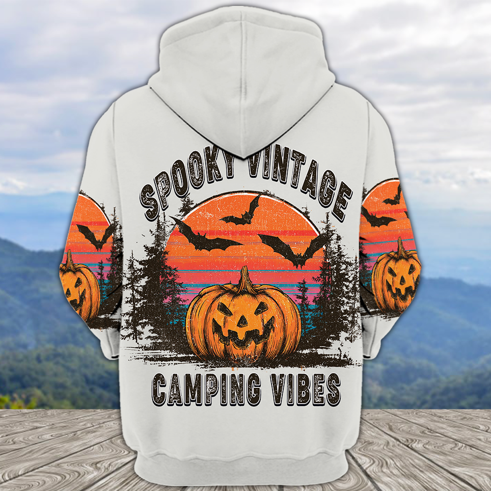 Retro Spooky Vintage Camping Vibes Halloween All Over Print Shirt