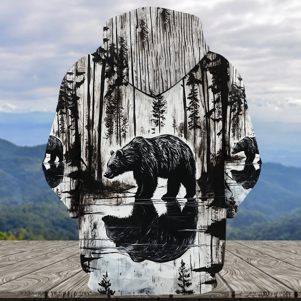 Bear Black And White Art All Over Print Shirt