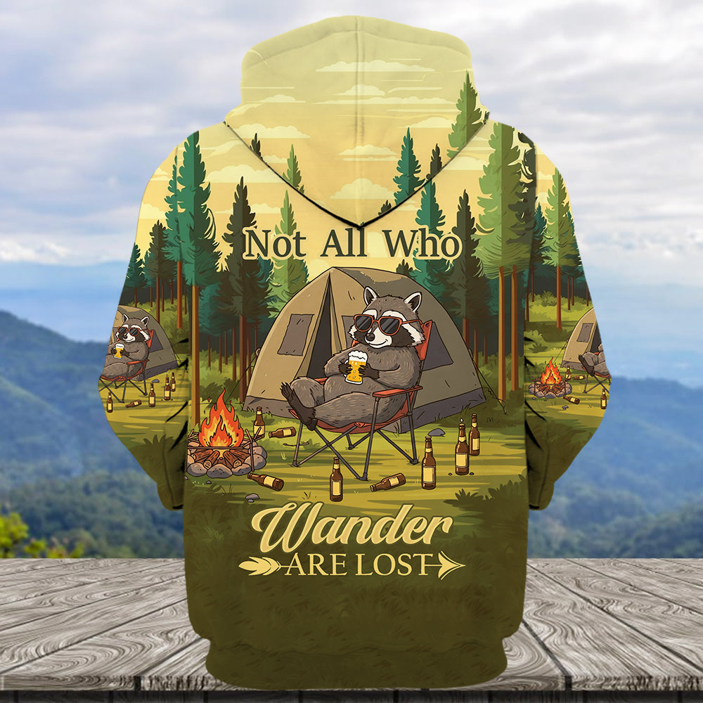 Funny Raccoon Drinking Not All Who Wander Are Lost All Over Print