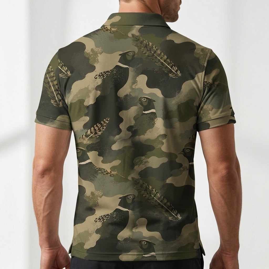 Pheasant Camouflage Ring Necked Pattern Men Polo Shirt