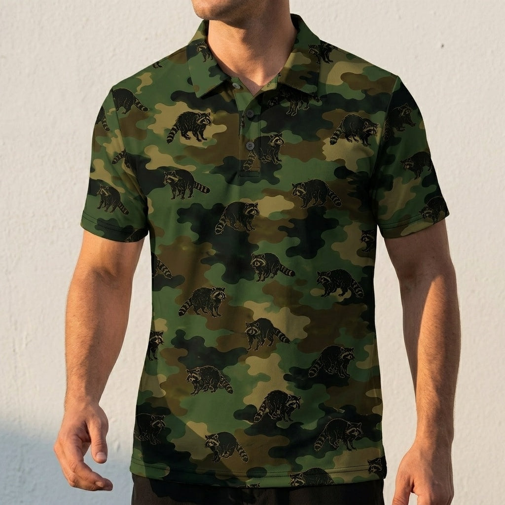 Raccoon Camouflage Millitary Men Polo Shirt
